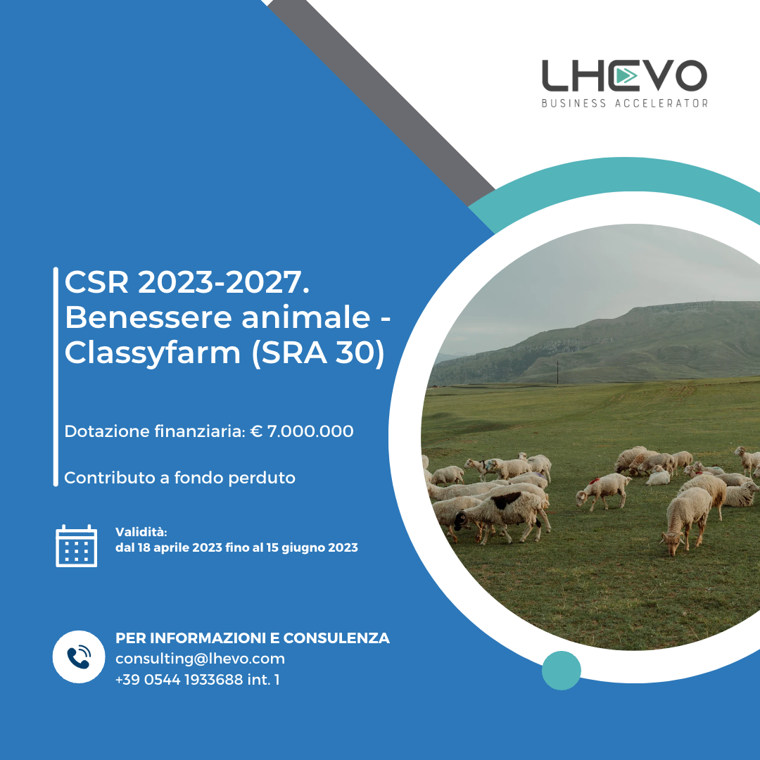 Copertina per bando CSR 2023-2027. Benessere animale - Classyfarm (SRA 30)
